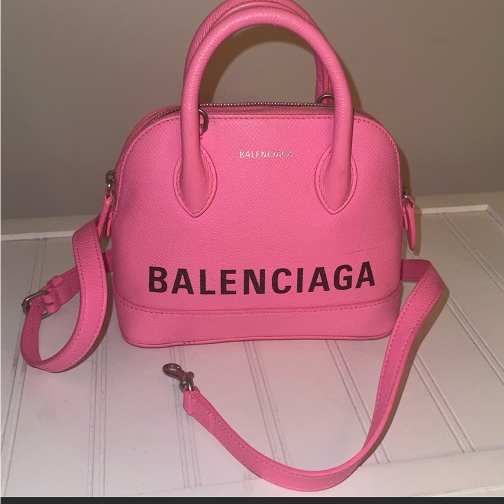 BALENCIAGA
Grained Calfskin XXS Ville Top Handle Bag Acid Pink Black